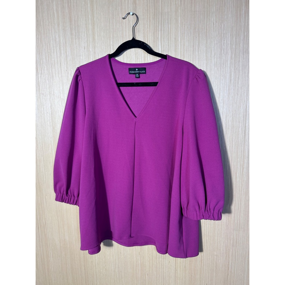 Pomander Place Womens XXL Magenta Purple V-Neck Puff Sleeve Blouse Y16837T